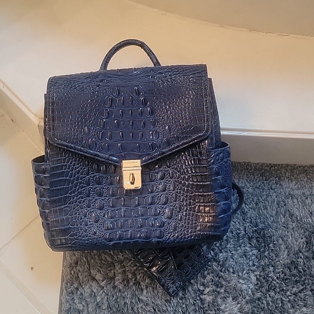Brahmin Navy Croc-Embossed Backpack with Matching Wallet - Picture 4 of 4